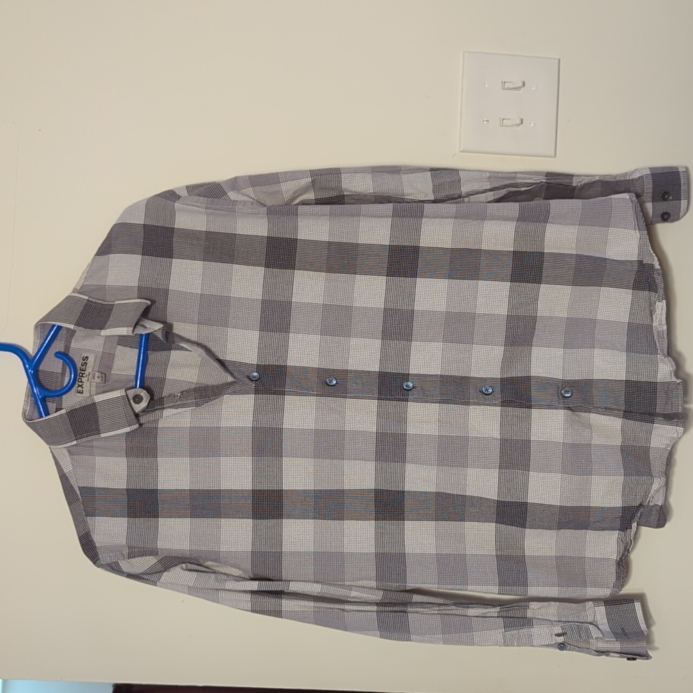 Express fitted dress shirt size large Grey And Silver Plaid